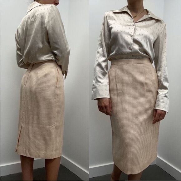 RARE Christian Dior 80's Vintage Pink Houndstooth Two Piece Skirt Blazer Set S - Picture 5 of 15